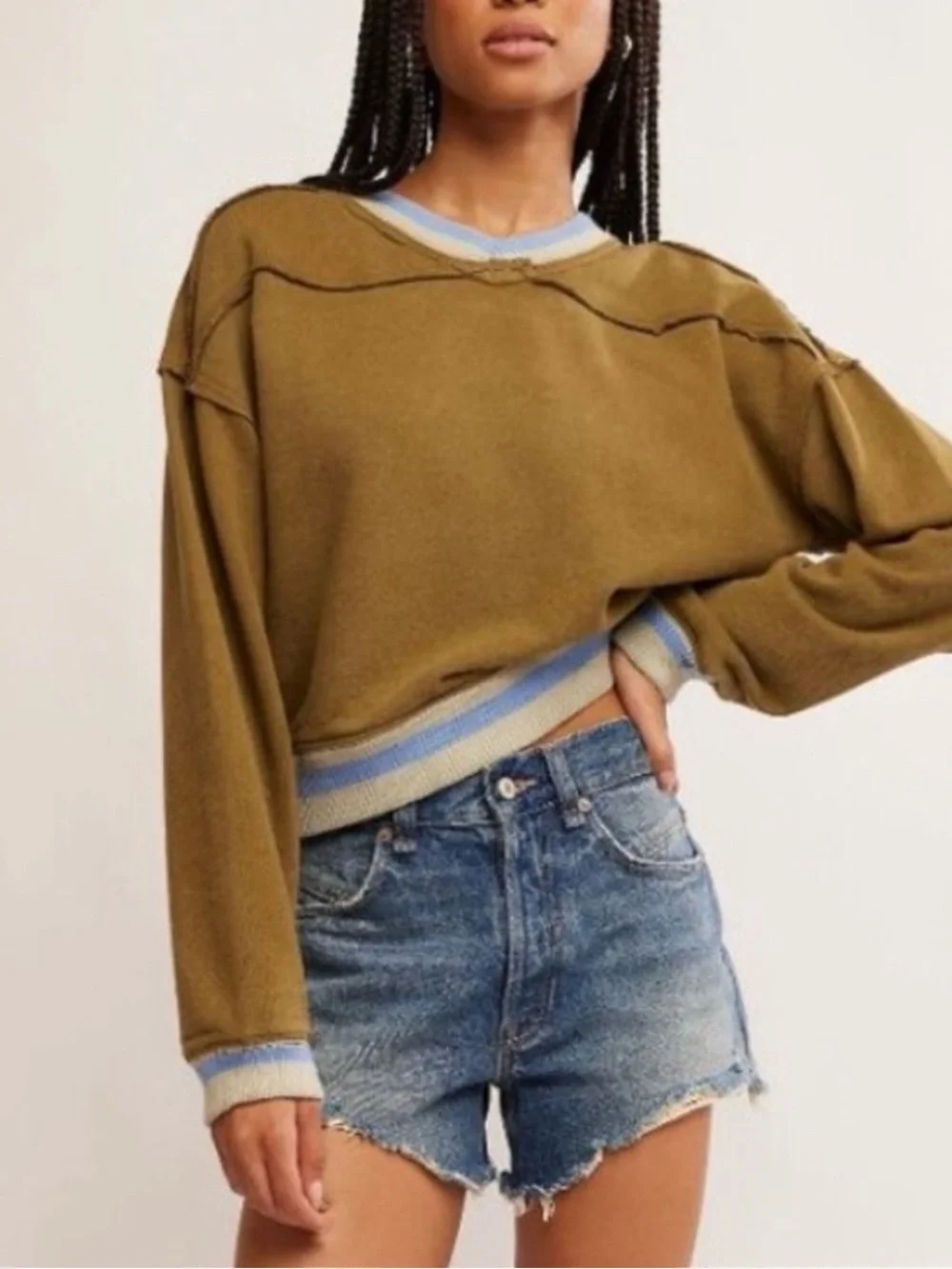 Free People Del Rio Sweatshirt~ Seaweed Combo